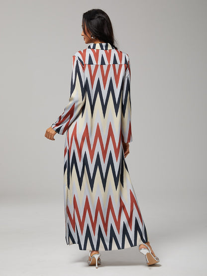 Satin Geometric Print Maxi Shirt Dress