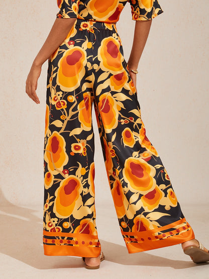 Sun Ember Silky Satin Wide Leg Pants