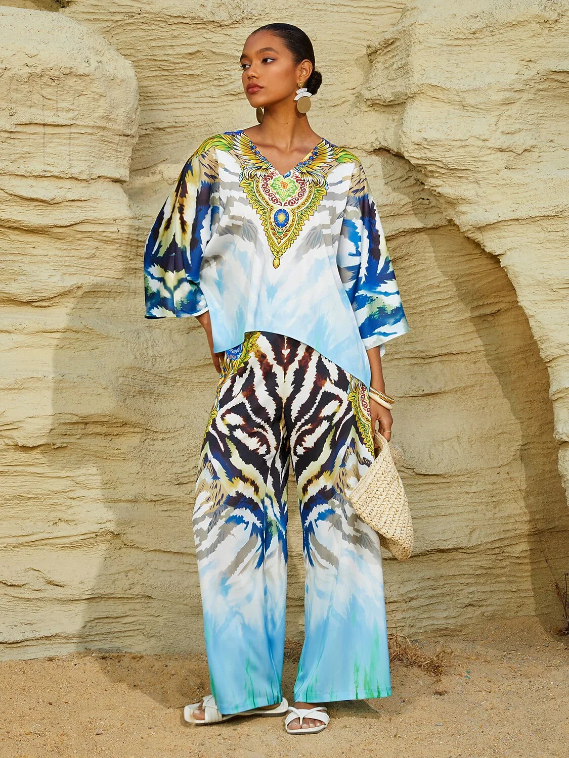 Indigo Tigress Silky Satin  Vacation Top