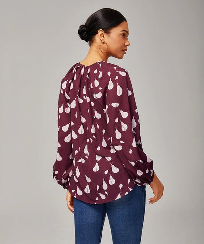 Casual Pear Print Long Sleeve Polyester Top