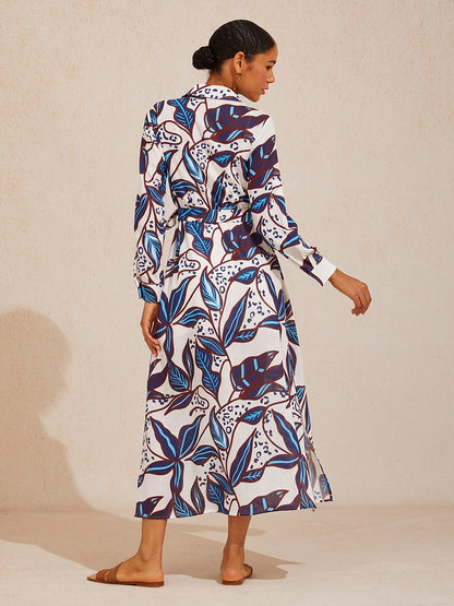 Cobalt Flora Reverie Linen Look Shirt Dress