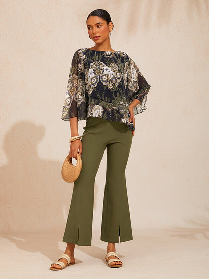 Green Mandala Floral Layered Chiffon Blouse