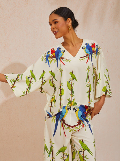 Emerald Empress Silky Satin V-Neck Batwing Top