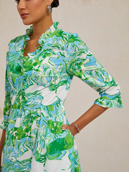 Graphic Art Mustang Linen Look Midi Dress