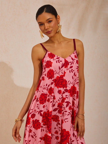 Spring Blooms Airy Cotton Look A-Line Cami Dress