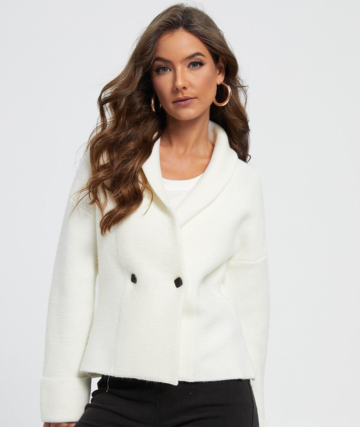 Acrylic Ribbed Knit Solid Sweater Jacket Shirt