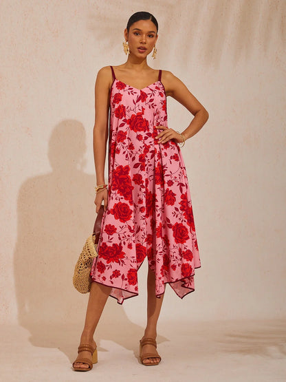 Spring Blooms Airy Cotton Look A-Line Cami Dress