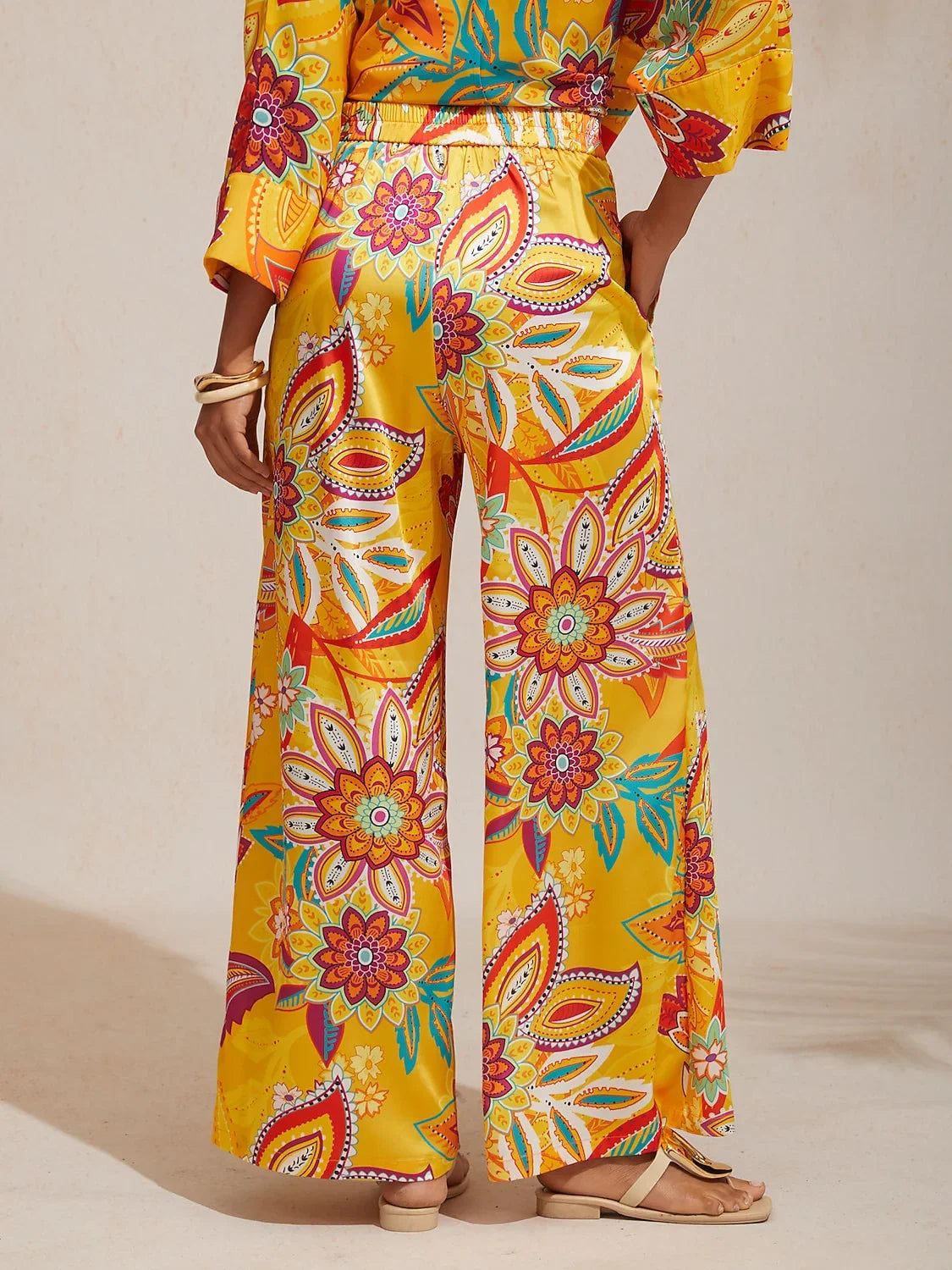 Boho Paisley Silky Wide-Leg Pants