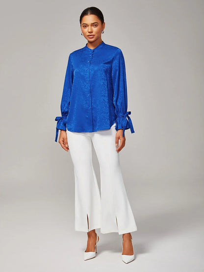 Royal Blue Stand Collar Satin Shirt