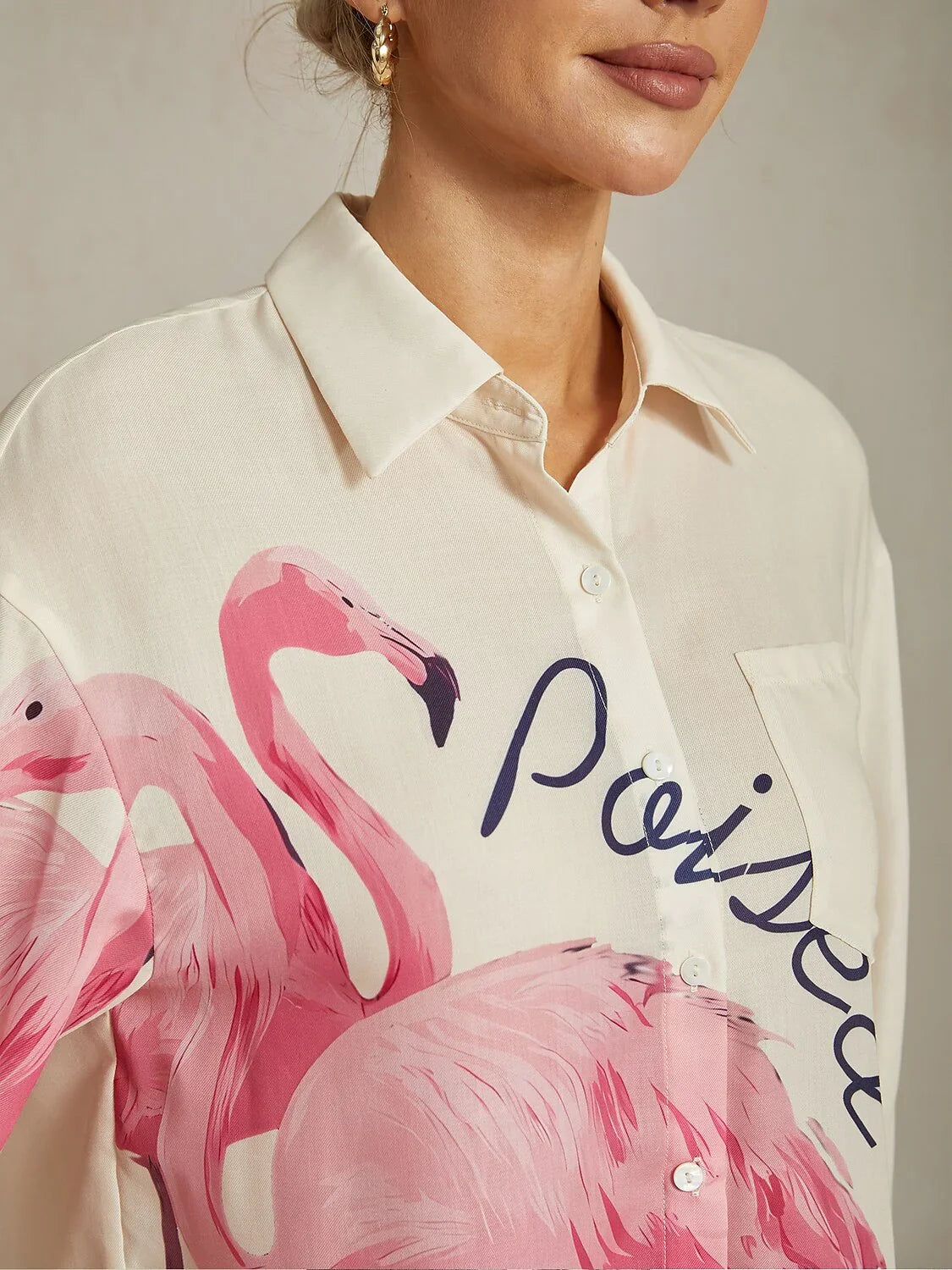 Flamingo Print Loose Shirt