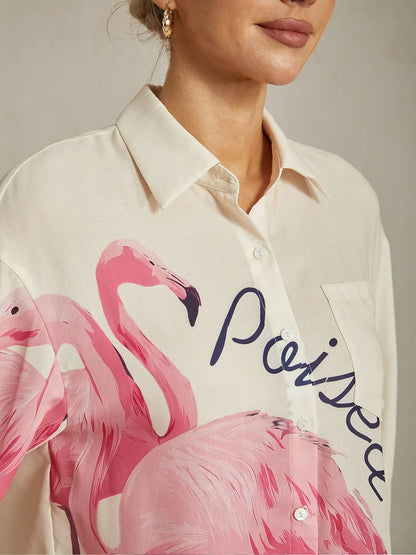 Flamingo Print Loose Shirt