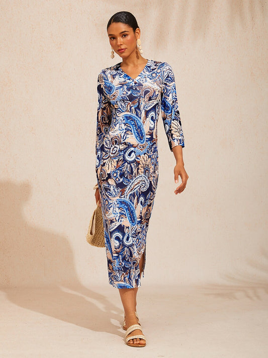 Ocean Paisley Flora High Stretch Knit Dress