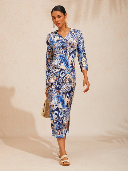 Ocean Paisley Flora High Stretch Knit Dress