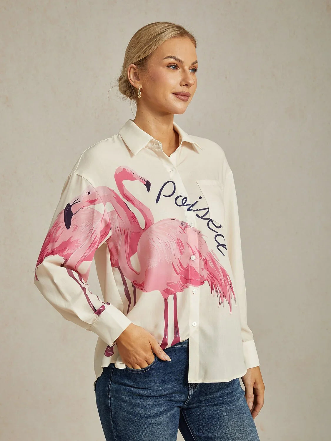 Flamingo Print Loose Shirt