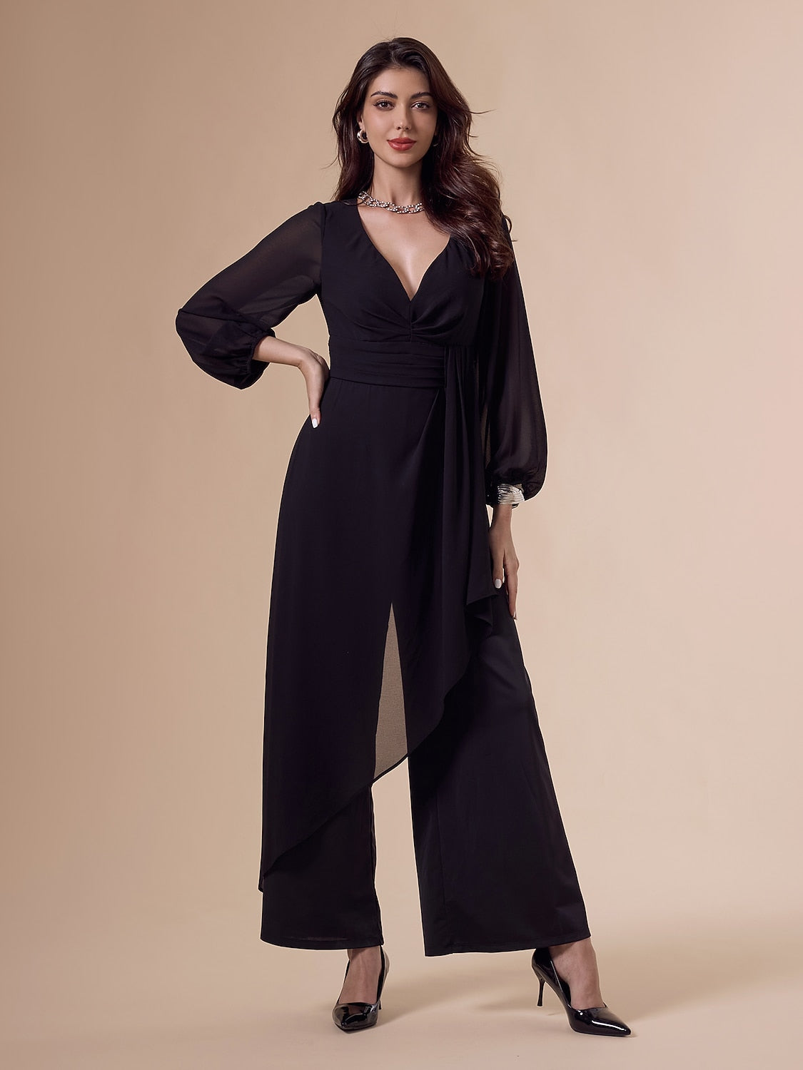 Asymmetrical Deep V Wide-legged Jumpsuit