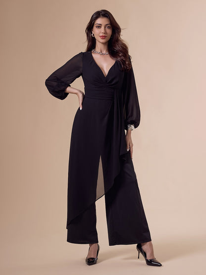 Asymmetrical Deep V Wide-legged Jumpsuit