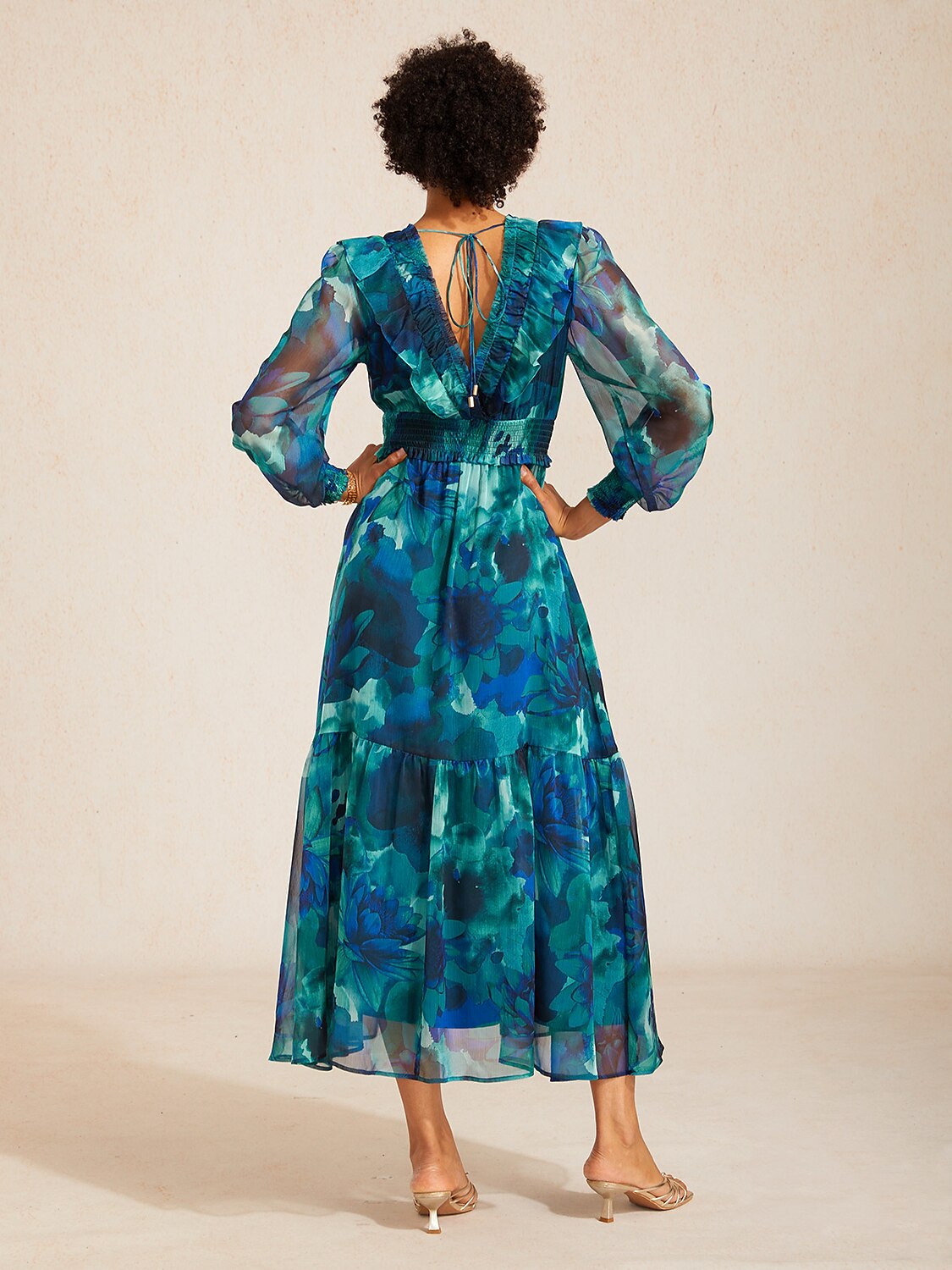 Ocean Bloom Reverie Flowy Chiffon Maxi Dress