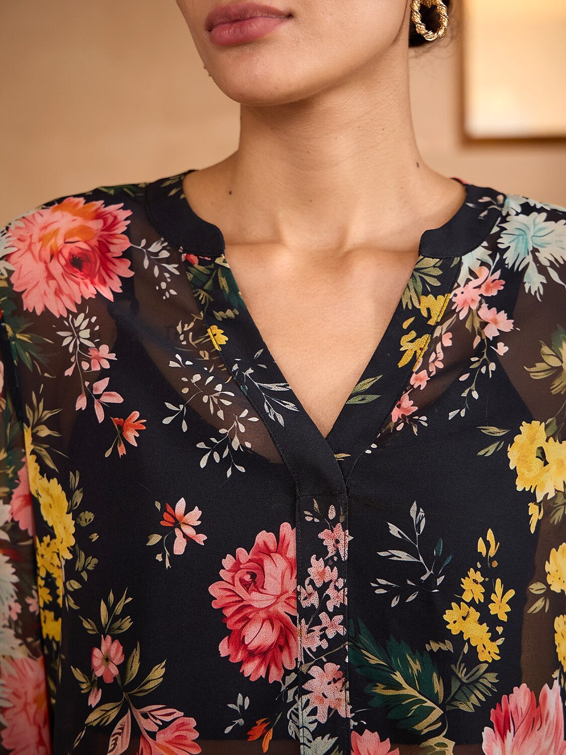 Moonlight Blossom Flowy Chiffon Blouse