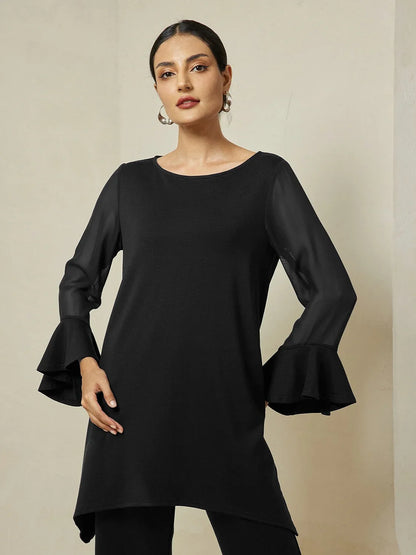 Modal Patchwork Flare Cuff Knitwear Blouse