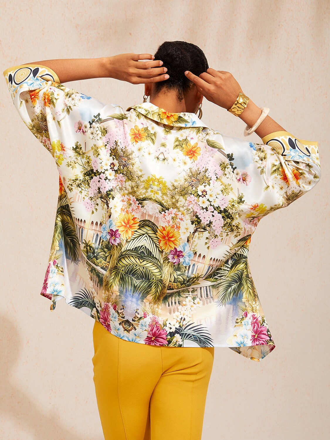 Pastel Floral Garden Satin Dolman Sleeve Top