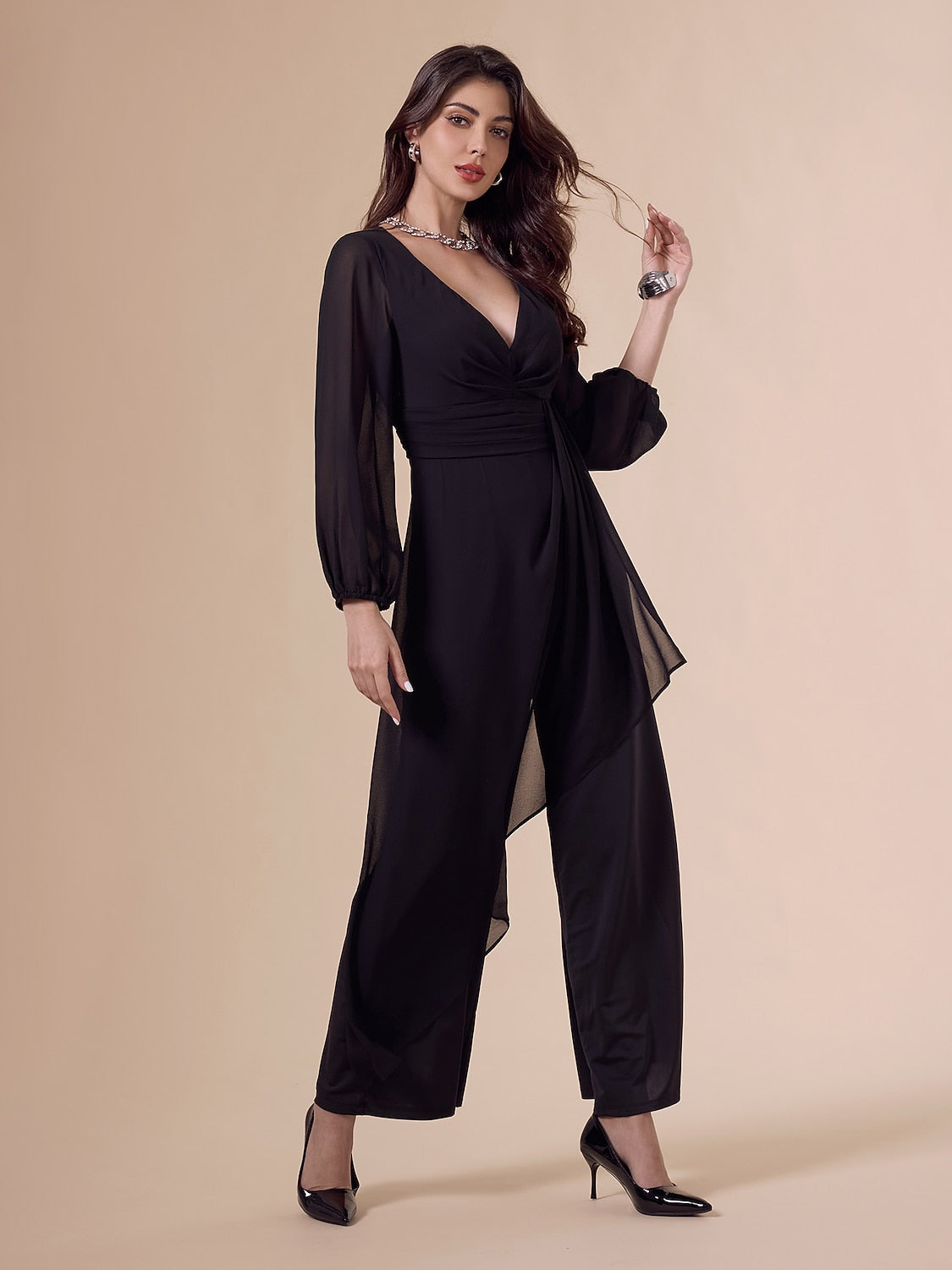 Asymmetrical Deep V Wide-legged Jumpsuit