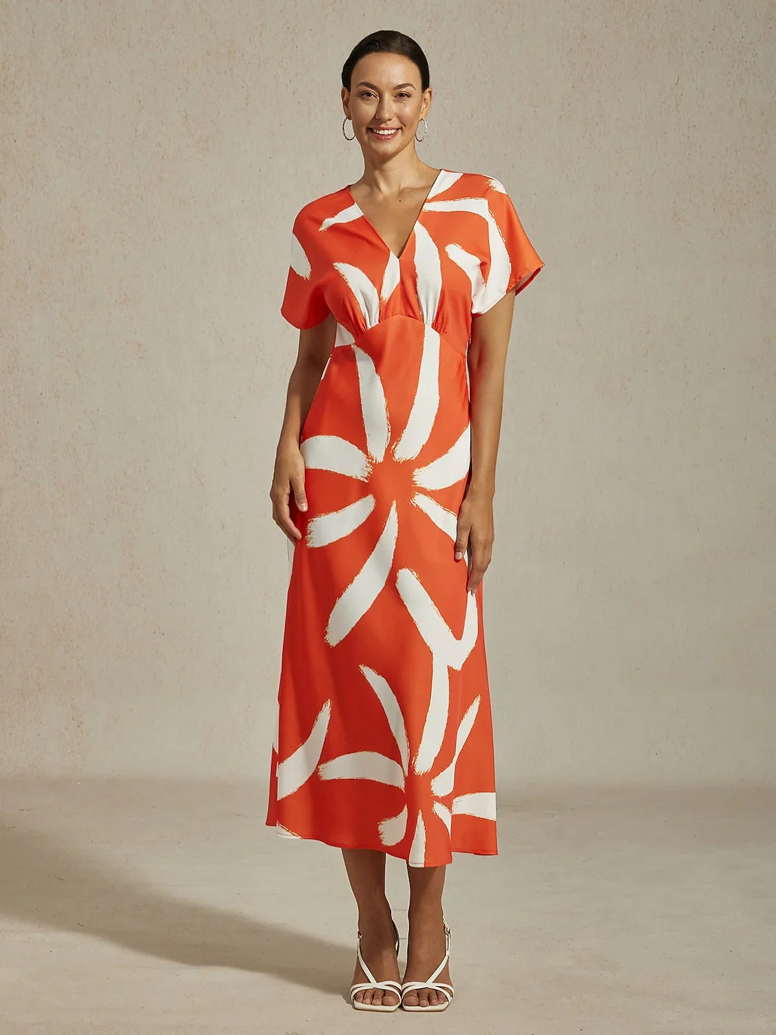 Abstract Floral Print Satin Maxi Dress