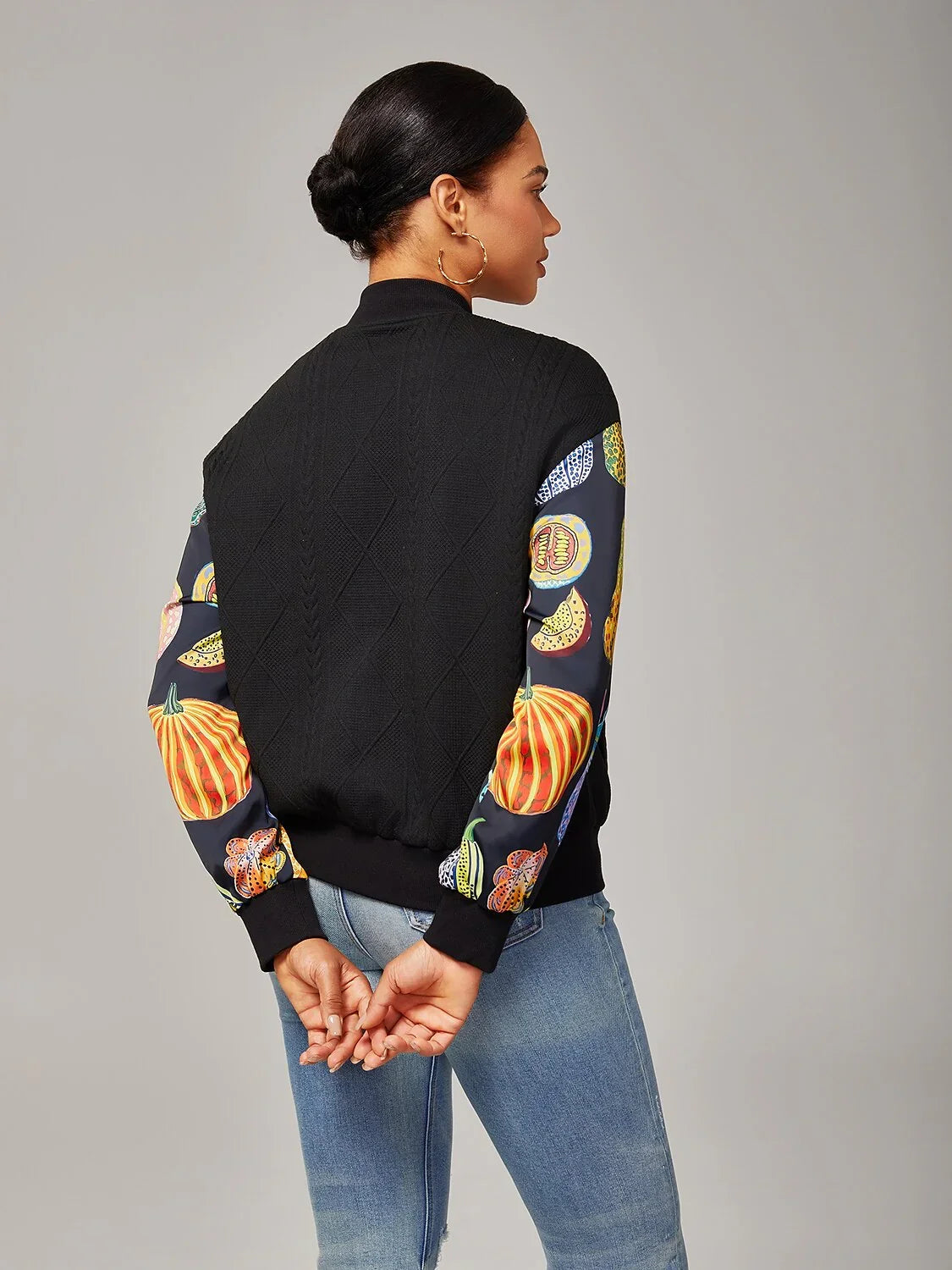 Casual Patchwork Pumpkin Print Jacket