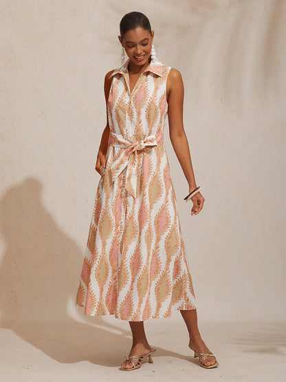 St Barth Blooms Airy Linen Look Blue Shirt Dress