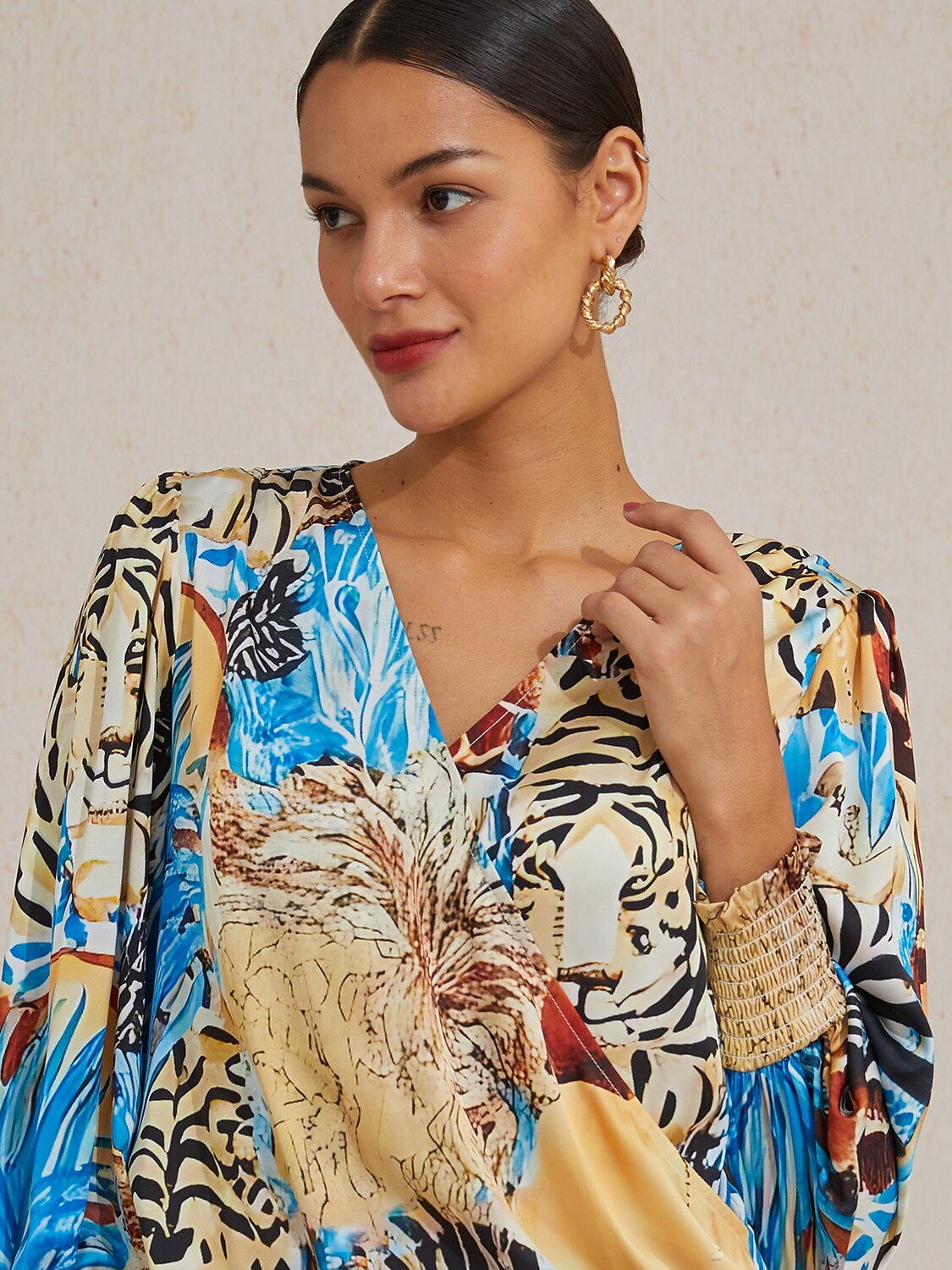 Sapphire Zebra Bloom Silky Satin Blouse
