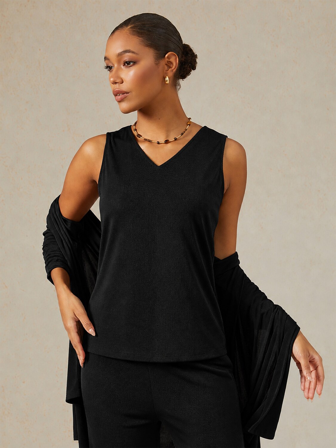 Acetate Look Stretch Knit Convertible Tank
