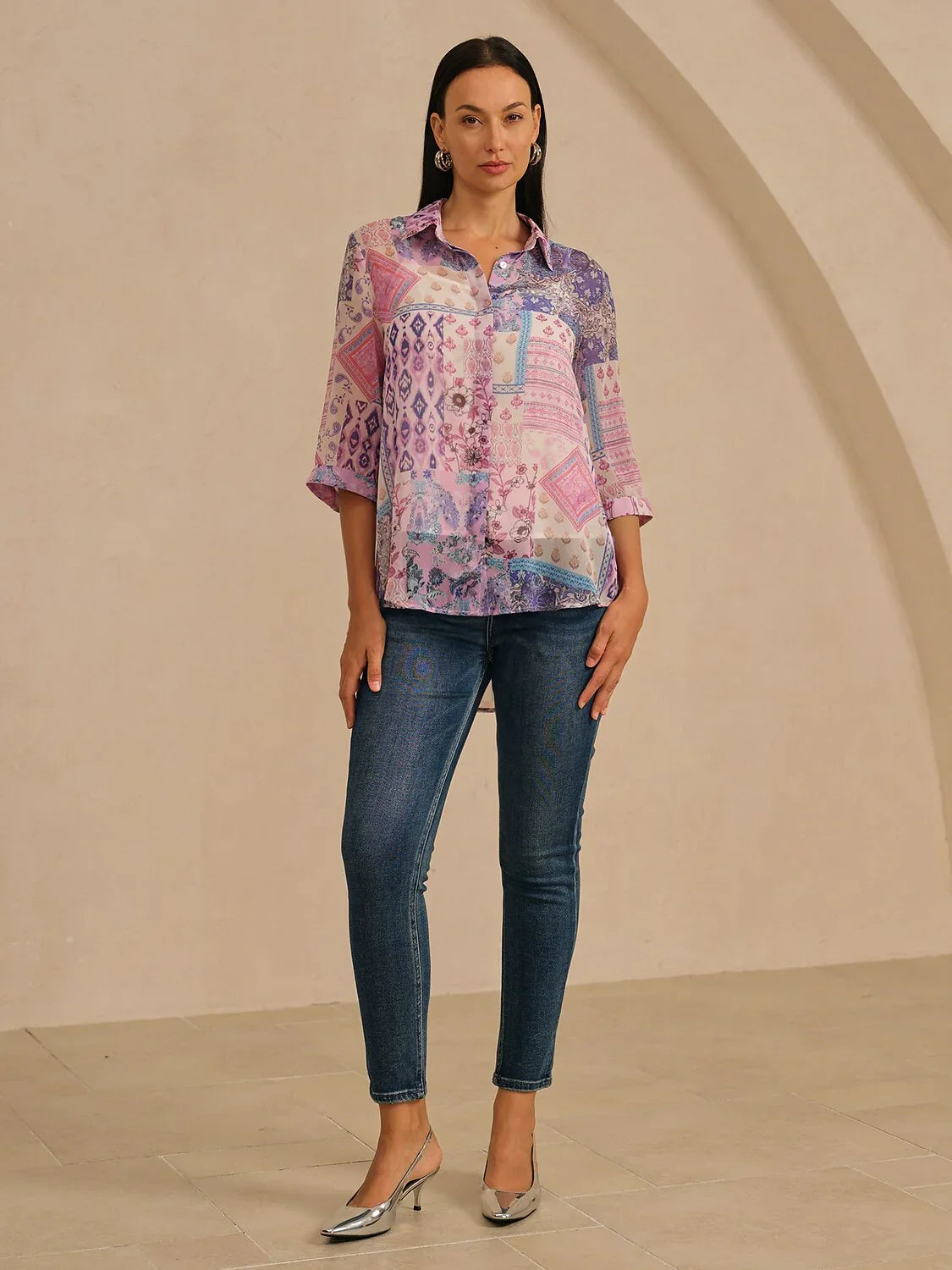 Floral Print Flowy Chiffon Casual Blouse