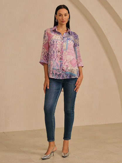 Bluse aus fließendem Chiffon mit Blumenmuster