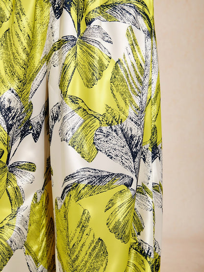 Citrus Palm Luxe Silky Satin Wide Leg Pants