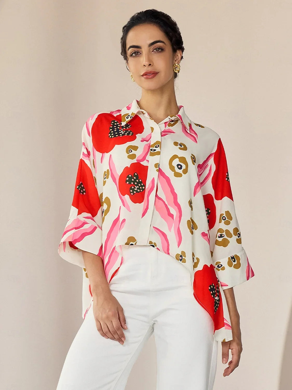 Chemise décontractée à imprimé floral en mousseline
