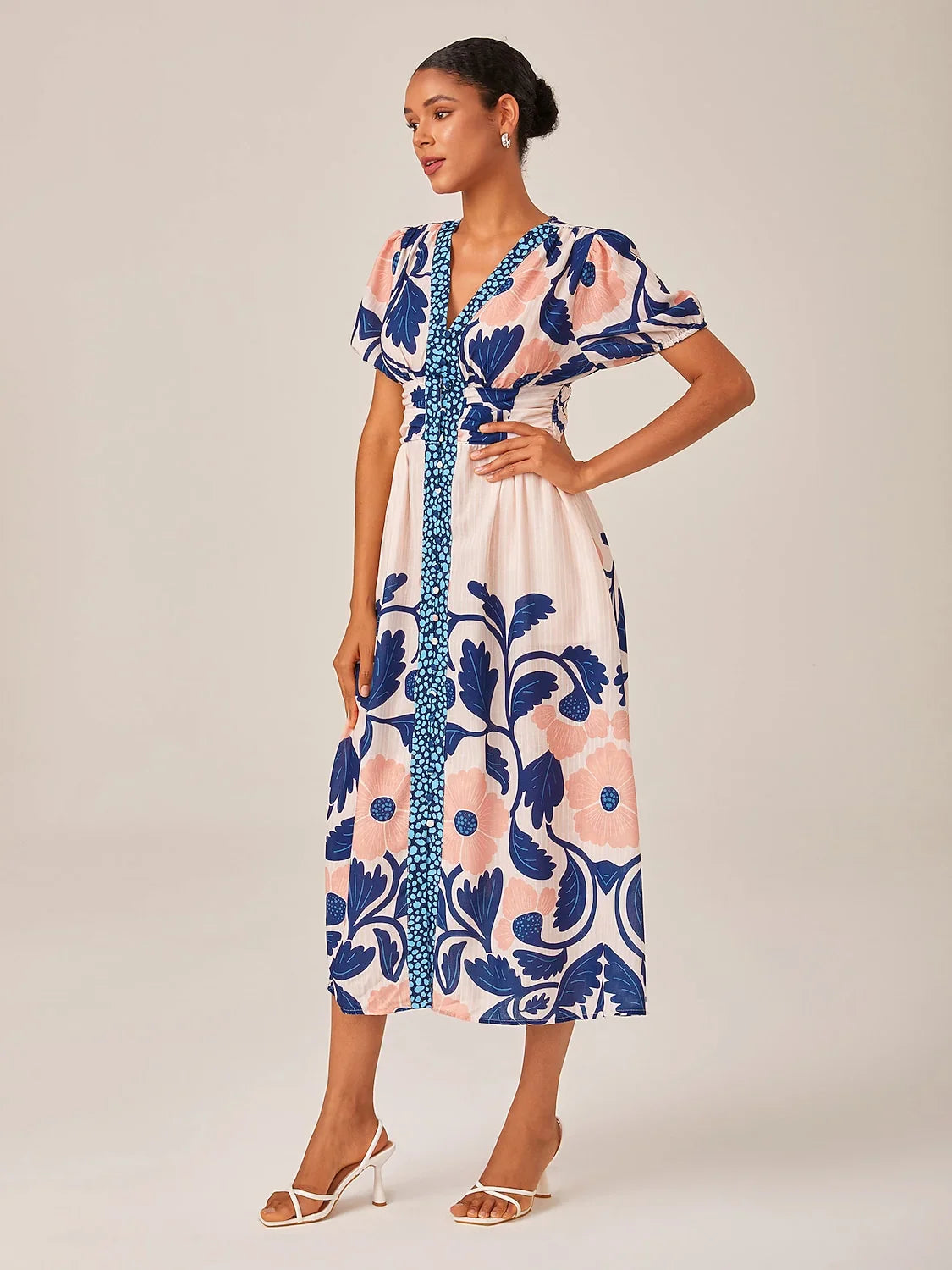 Floral Print High Waist Short Maxi Dress