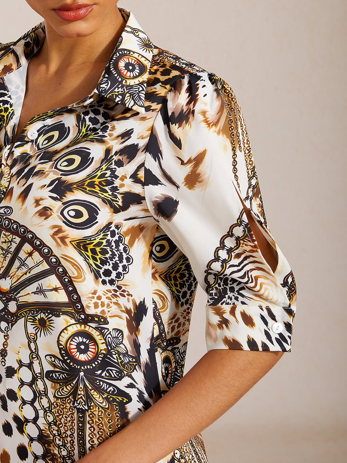 Ocean Blue Orchid Silky Satin Floral Shirt Dress