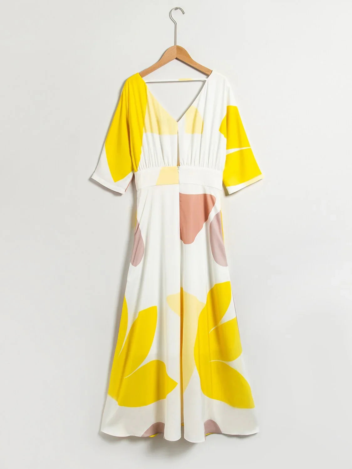 Satin Artistic Floral Print Pocket Maxi Dress