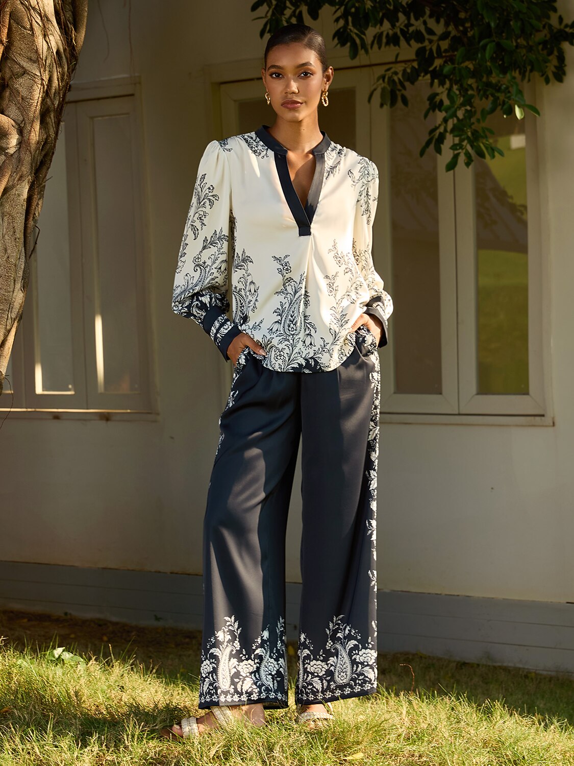 Noir Baroque Silky Satin Blouse