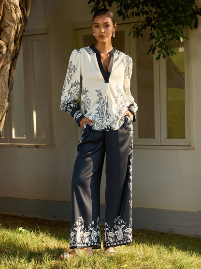 Noir Baroque Silky Satin Wide Leg Pants