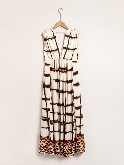 Satin Leopard Print Cross Front Sleeveless Maxi Dress