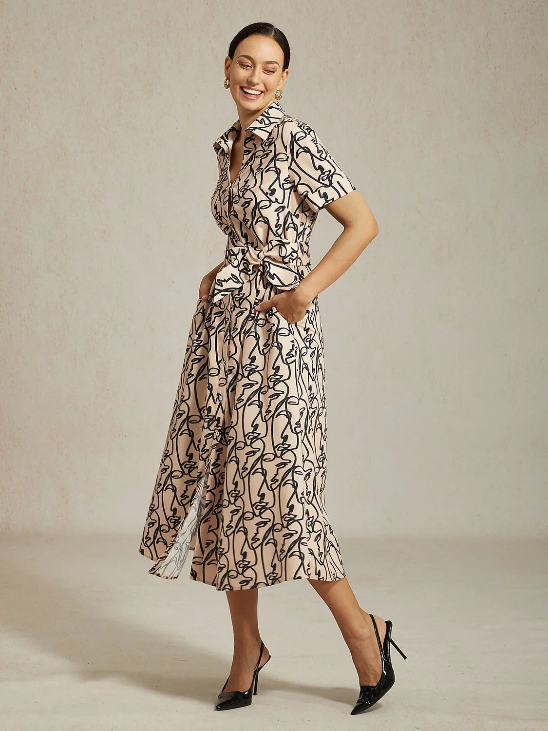 Abstract Art Pattern Shirt Collar Dress