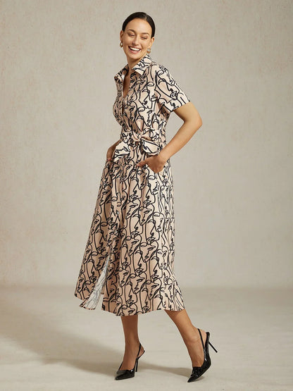 Abstract Art Pattern Shirt Collar Dress