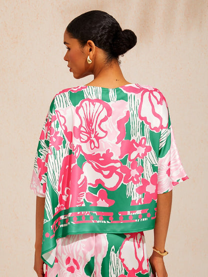 Pink Jungle Flora Silky Satin Top