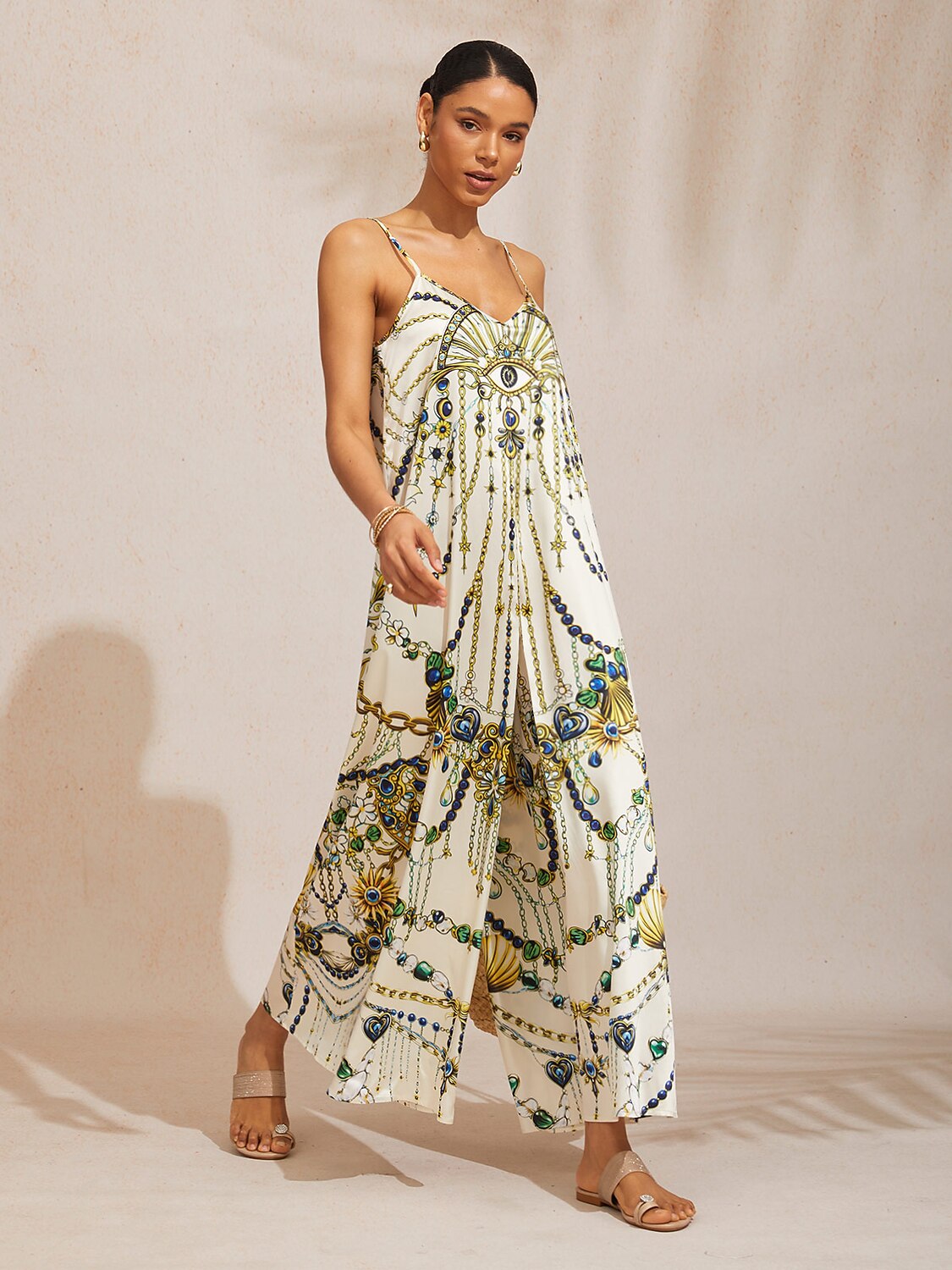 Vintage Jewelry Silky Satin Spaghetti Strap Jumpsuit