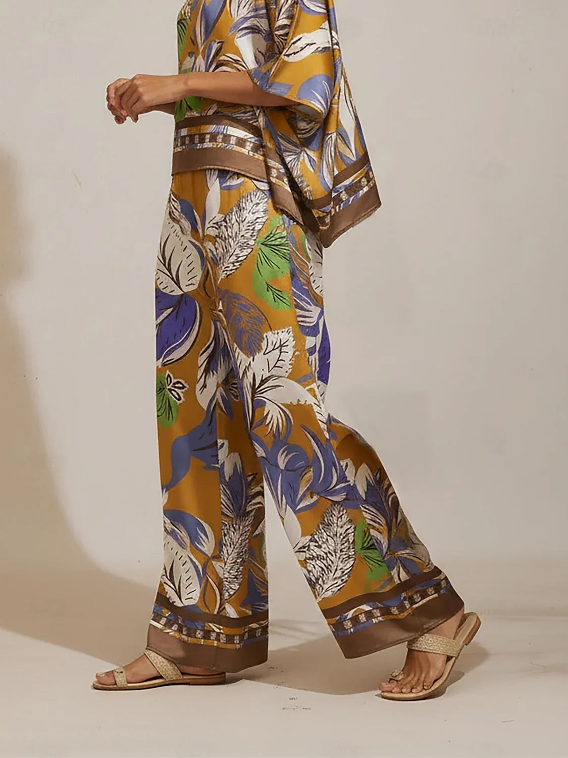 Wild Hibiscus Dream Silky satin wide leg pants