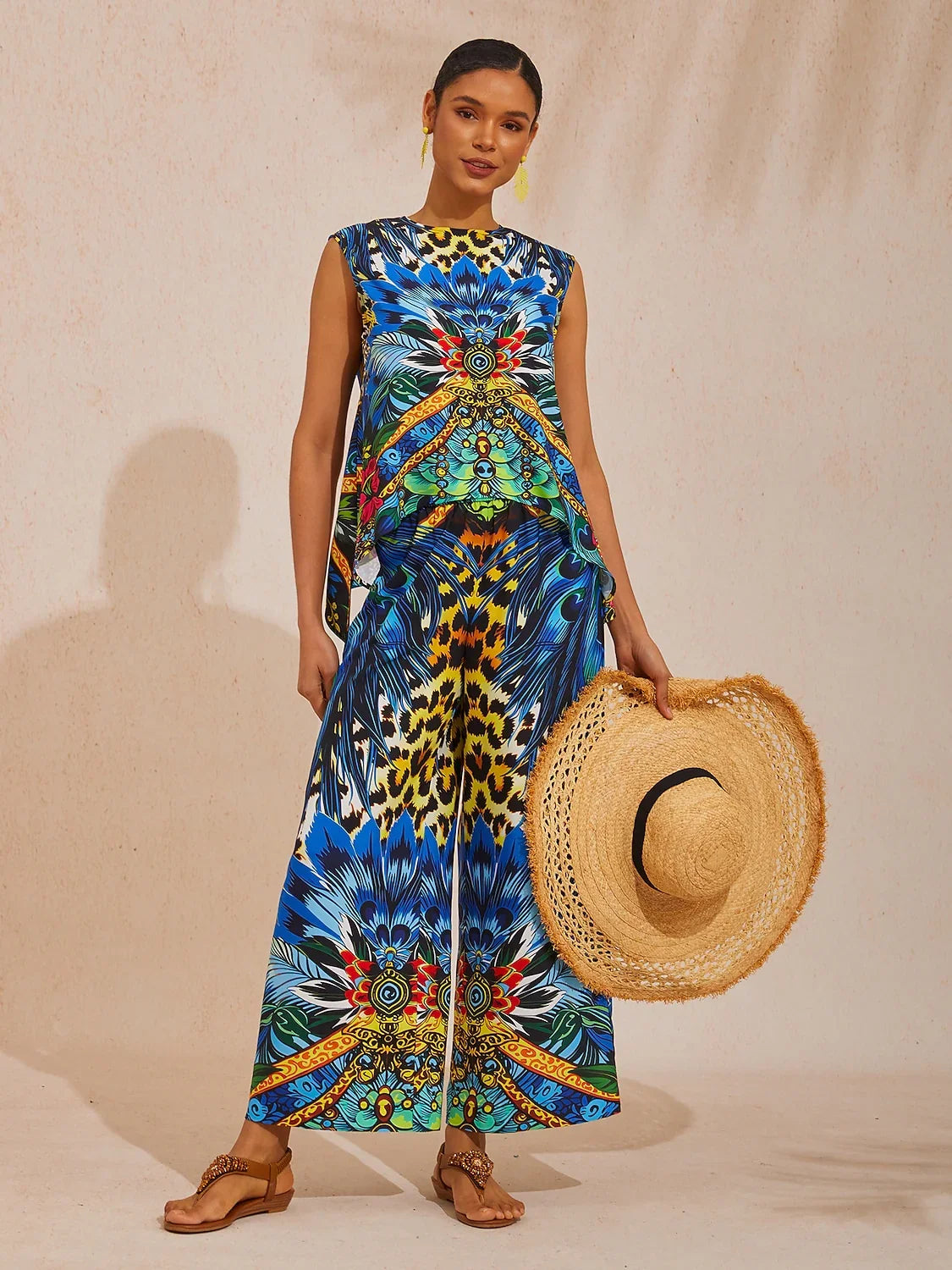 Jungle Wild Party Silky Satin Peacock Top