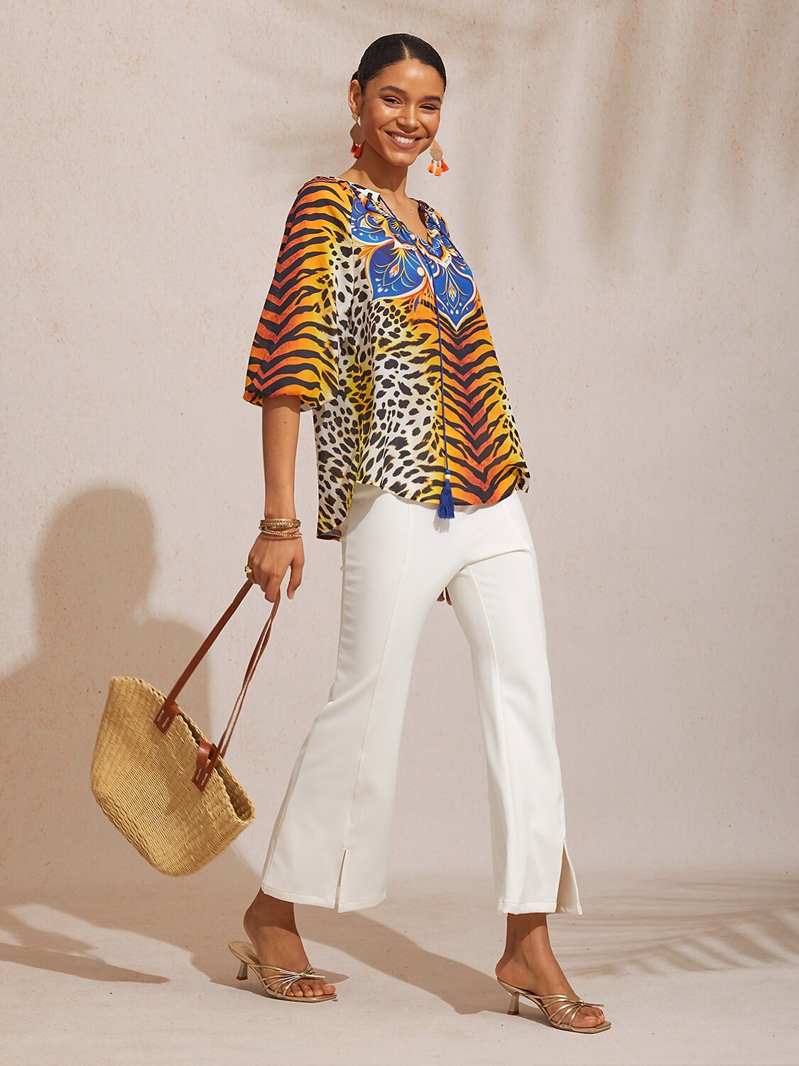 Vintage Baroque Chiffon Raglan Sleeve Blouse