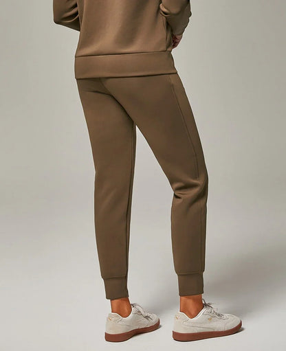 Brown Elastic Waist Stretch Knit Pants