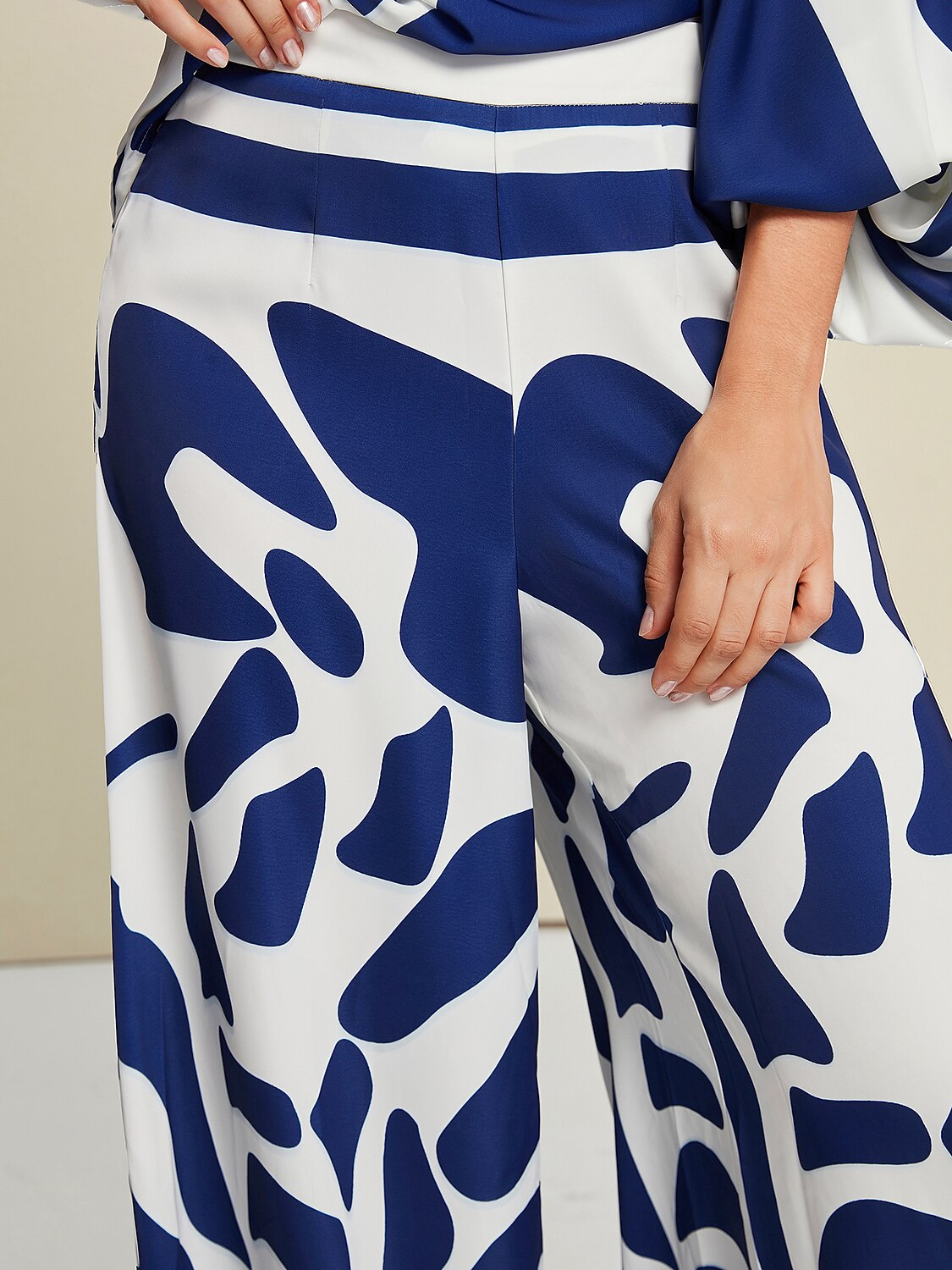 Pantalones Anchos de Pierna Ancha con Estampado Abstracto para Uso Diario de Satén