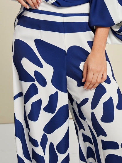 Pantalones Anchos de Pierna Ancha con Estampado Abstracto para Uso Diario de Satén